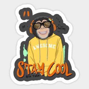 funny  cool monkey listen music Sticker